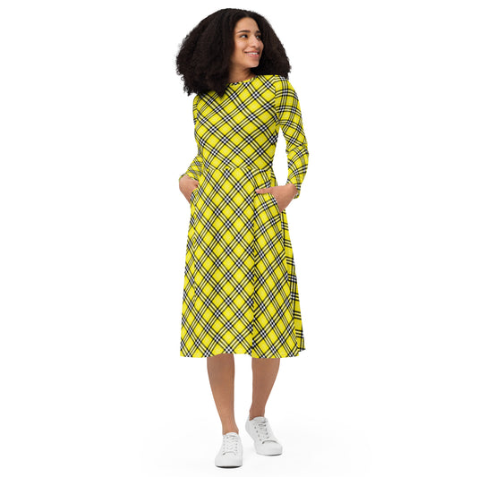 Modern Tartan long sleeve midi dress